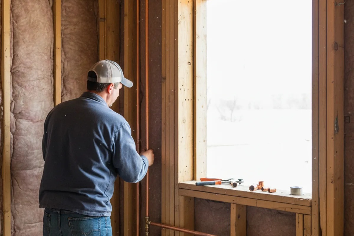 Licensed plumber running new copper supply lines in a Prue home